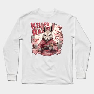 Killer Bunny Samurai Portrait in Cherry Blossom Tree Long Sleeve T-Shirt